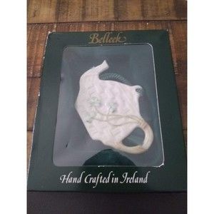 Belleek Porcelain Teapot Shamrock Ornament w/ Box Ireland Fine China